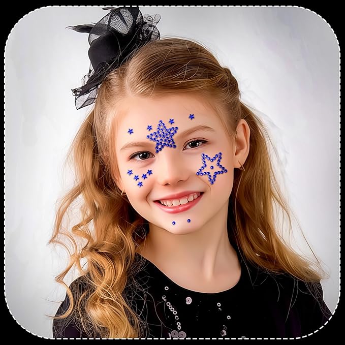 3 Sheers Independence Day Rhinestone Sticker Dark Blue Star Gem Stickers Patriotic Self Adhesive Jewels Sticker for Eye Face Body Nails Crafts Party Decor 4th of July Sparkle Crystal Hair Diamond