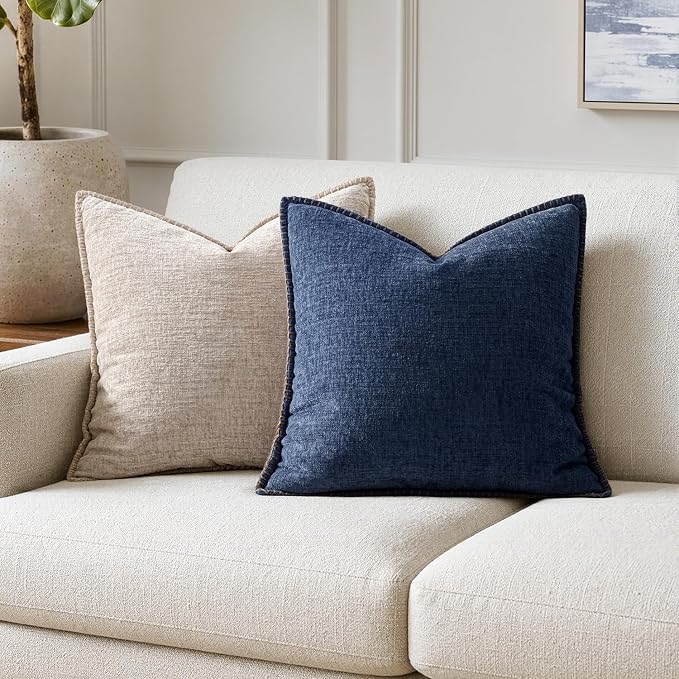 MIULEE Decorative Couch Throw Pillow Covers 20x20 Inch Navy 2 Pack | Farmhouse Pillow Covers with Stitched Edge, Soft Chenille Cushion Cases, for Sofa Bed Living Room Home Decor
