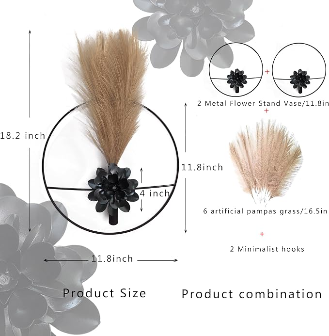 Metal Plants Wall Hanging Decor; Wall-Mounted Plants Wall; Plant Wall Decor; Metal Wall Hanging Vase for Living Room, Bedroom, Bathroom, Dining Room, Plant Wall-Mounted Decor (Black Large Flower)