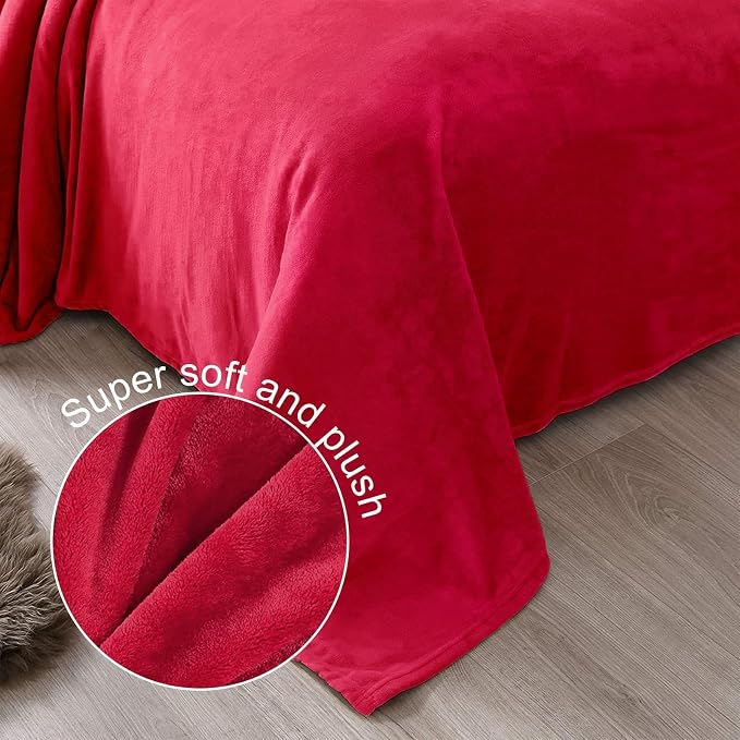 Exclusivo Mezcla Soft Fleece Throw Blanket for Couch, Red | 50x60 Inches, Double-Sided Brushed Flannel, Lightweight Plush Cozy Blanket for Home Decor, All Season, Machine Washable