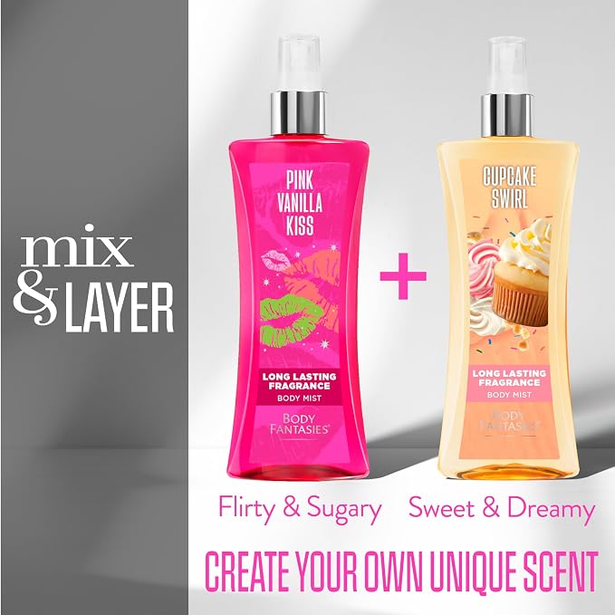 BODY FANTASIES SIGNATURE Fragrance Body Spray, Pink Vanilla Kiss Fantasy, 8 Fluid Ounce (BF44) (Pack of 2)