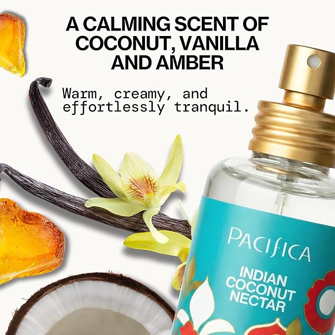 Pacifica Indian Coconut Nectar Perfume Spray – Tropical Vanilla & Coconut Fragrance, Layerable Beachy Perfume for Women, Clean, Non-Toxic, Vegan & Cruelty-Free Formula, All-Day Long Lasting