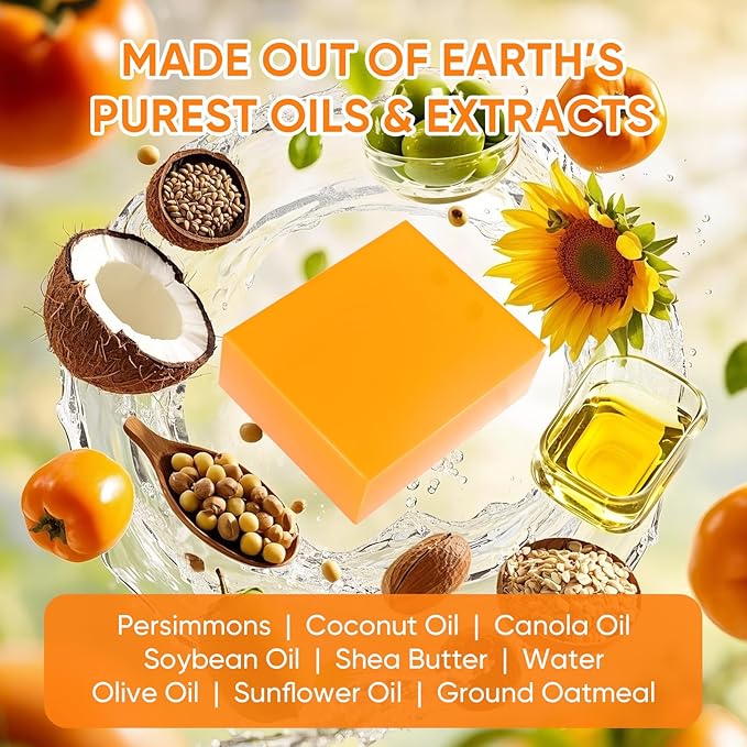 GPP Persimmon Soap Bar for Body Odor Control – 3 PCS Natural Body Wash Soap for for Old People Smell Eliminating Body Odor, Purifying Deodorizing Odor Eliminator for Women & Men, 3.53oz/per