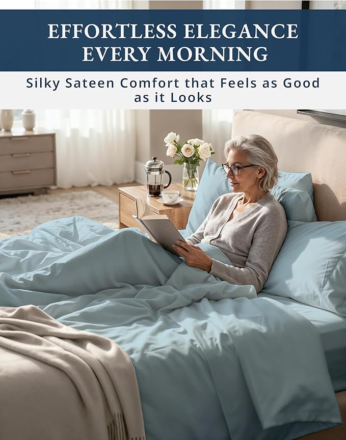 LANE LINEN Luxury Hotel Style 100% Egyptian Cotton Bed Sheets Full Size - 1000 Thread Count, Mercerized Cotton, Fade Resistant Sustainably Produced Full Bedding Sheets & Pillowcases - French Blue
