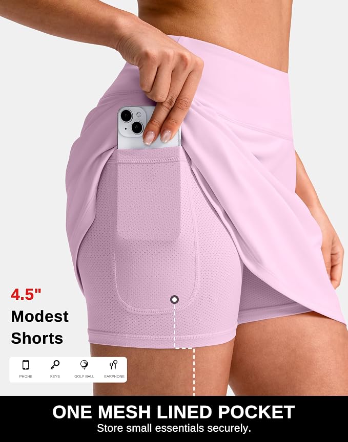 14"/16" Skorts with 3 Pockets | Side Slits, High Waisted, Built-in Shorts, A Line, Casual, Pickleball, Athletic, Golf, Tennis Skirt, for Women