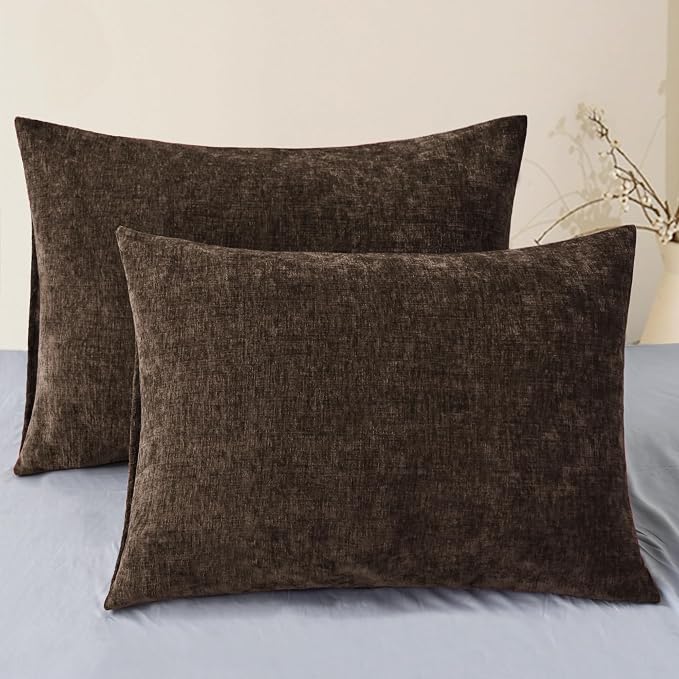 CaliTime Decorative Standard Throw Pillow Covers 26 X 20 Inches Coffee | Pack of 2, Cozy Chenille Cushion Cases for Sofa Bed Living Room Farmhouse Home