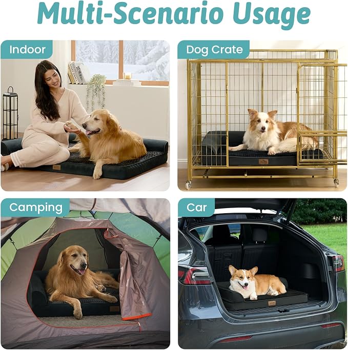 COZY KISS Orthopedic Dog Bed for Extra Large Dogs, L Shaped XL 44x32 inch | Non-Slip Bottom Soft Pet Sofa with Washable Removable Waterproof Cover, Egg-Crate Foam Couch with Portable Handle, Black