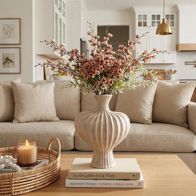 Ceramic Flower Vase Home Decor,11" Rustic Vintage Clay Beige Heart Terracotta Vases Farmhouse Table Vases Living Room Decor Pottery Pots for Home Shelf Coffee Dining Desk Fireplace