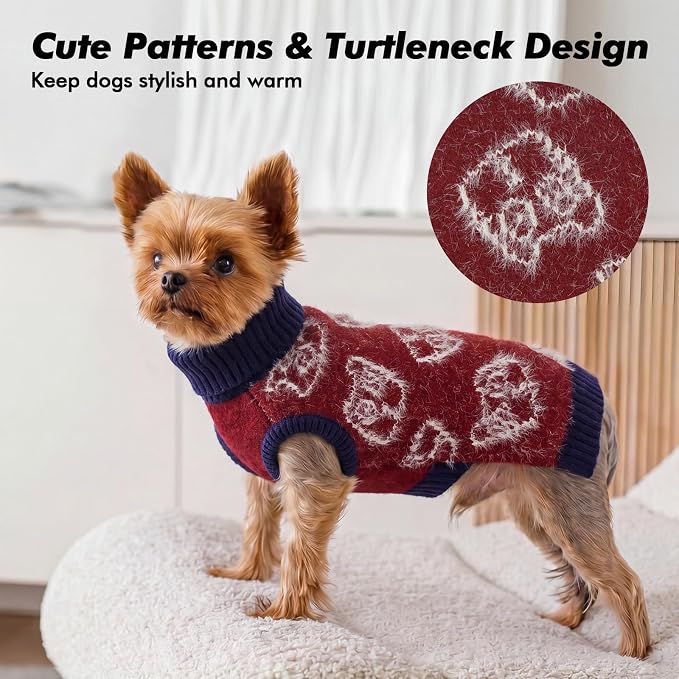 IDOMIK Dog Knitted Sweater for Puppies Cats, Soft Stretchy Dog Sweater,XS | Sleeveless Pet Pullover with Leash Hole, Cozy Knitwear with Foldable Turtleneck, Warm Winter Dog Clothes for Small Pets