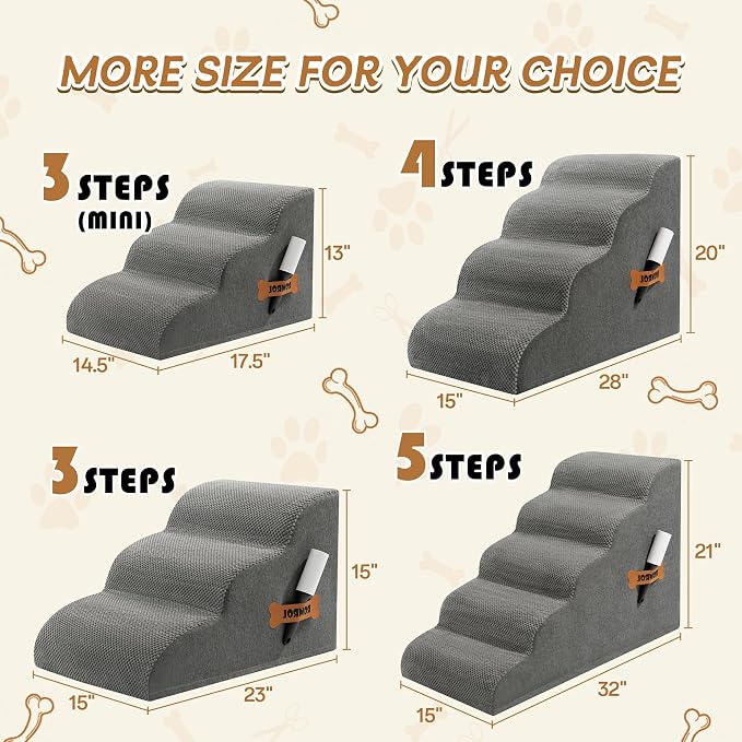 Romrol Dog Stairs Ramp for High Bed, 33D Pet Stairs Steps 15.7” H with Durable Non-Slip Waterproof Fabric Cover, Dog Slope Stairs to Bed for Small Dogs and Cats or Pets Joints, 3-Steps