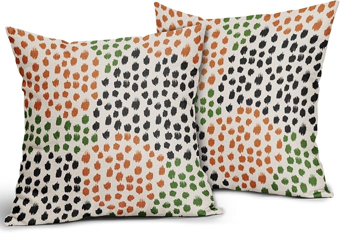 Black Orange Green Pillow Covers 20x20 Set of 2 Fall Colored Art Dot Decorative Throw Pillows Trendy Print Outdoor Pillowcase Holiday Seasonal Cushion Cover Linen Pillow Case Decor for Sofa Couch Bed