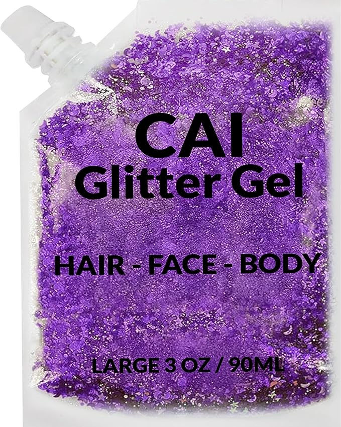 Face, Body & Hair Glitter Gel – Halloween Glitter for Kids and Women – 3 Oz Cosmetic-Grade Gel w/Moon & Stars for Festivals & Halloween Party, Easy Apply & Wash Off - Violet 1Pack