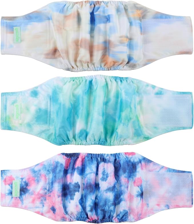 wegreeco Washable Male Dog Belly Band (Stylish Pattern)- Pack of 3 - Washable Male Dog Belly Wrap, Dog Diapers Male (Tie-dye, Sky, X-Small)