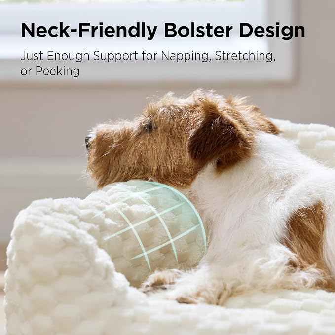 Bedsure Washable Dog Beds Large Sized Dog Bubble Fleece,35in Camel Brown | Cute Pet Bed,Fluffy Cuddler Pet Couch,Neck-Friendly Bolster,Non-Slip Bottom,Machine Washable Removable Cover ,Up to 50 lbs