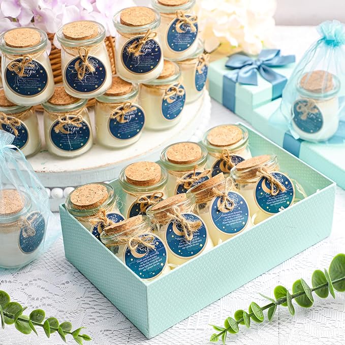 Threlaco 20 Pcs Moon Baby Shower Favors Party Candle Lavender Scented Glass Mason Jar Wax Candle Bulk for Guests Girl Boy Gender Reveal Party Return Gifts