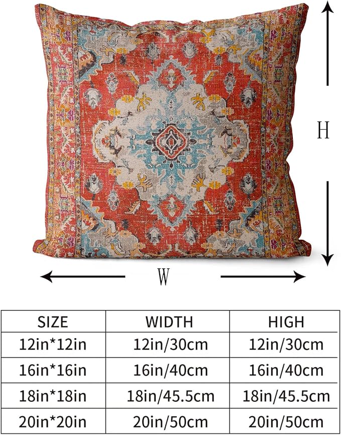 Snycler Boho Throw Pillow Covers 16x16 inch Set of 2 Boho Rug Carpet Double Sided Pattern Cotton Soft Pillow Case Cushion Cover Pillowcase for Couch Sofa Bed Decorative (Orange)