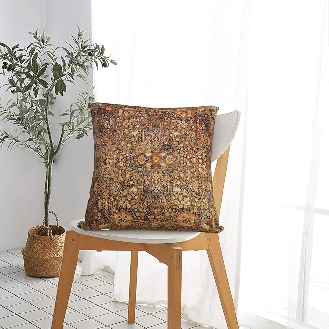 Antique Persian Kirman Rug Print Pillow Covers Decorative Square Throw Pillowcase 18x18 Inch Couch Cushion Cover for Home Decor Living Room Bedroom College Dorm Bed Car Sofa