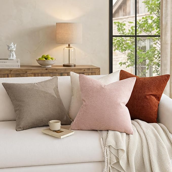 a moment Pack of 2 Decorative Chenille Throw Pillow Covers with Twill Cushion Covers for Sofa Living Room Couch Bed 26x26 Inch Light Pink