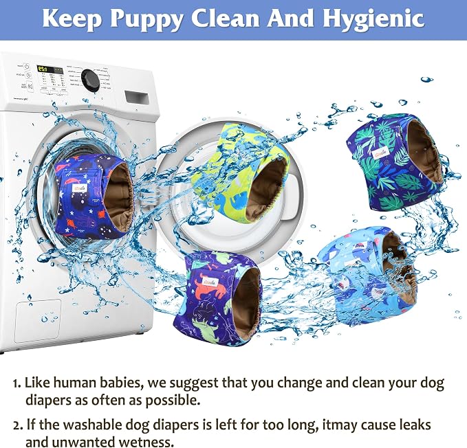 5 Pack Dog Diapers Male Reusable, Premium Belly Bands for Dogs, High Absorbing Male Dog Pee Wraps for Doggie in Incontinence or Excitable Urination Dinosaur M