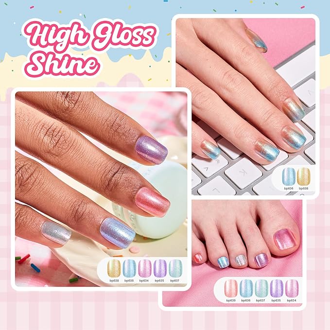 Beetles Spring Nail Polish Set - Candy Galaxy, 6 Colors Pastel Pearl Glitter Nail Polish Quick Dry Set, 7.5ml/0.25 Fl Oz Spring Nails Art, Long Lasting Shine DIY Manicure Easter Nails Gift for Her
