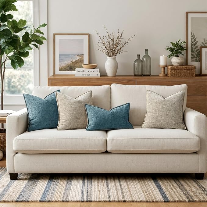 MIULEE Decorative Couch Throw Pillow Covers 20x20 Inch Smoke Blue 2 Pack | Farmhouse Pillow Covers with Stitched Edge, Soft Chenille Cushion Cases, for Sofa Bed Living Room Home Decor