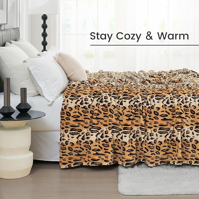 Cozy Bliss Leopard Print Fuzzy Throw Blanket for Couch - Thick Soft Warm Fleece Blankets for Room Decor, for Kids, Women Men Girls, Brown Cheetah 40"*50"