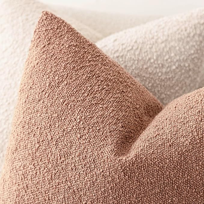 Foindtower Set of 2, Decorative Textured Boucle Throw Pillow Covers Accent Solid Pillow Cases Neutral Couch Cushion Case for Chair Sofa Bedroom Living Room Home Decor 16x16 Inch Dusty Orange Hazel