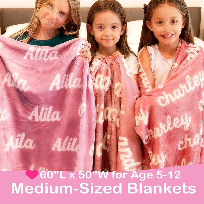 Custom Blankets with Name for Girls Boys Baby Shower Blanket Gifts,Personalized Ultra Soft Cozy Fleece Name Blankets for Kids Teen Girls Grandkids Christmas Stuffers Gifts
