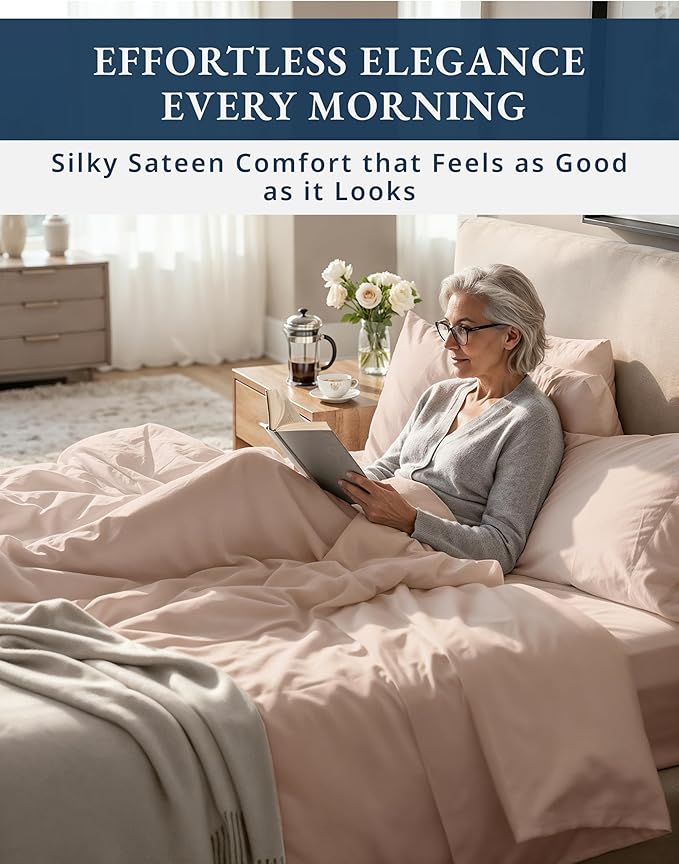 LANE LINEN Luxury 100% Egyptian Cotton Bed Sheets Full Size - 1000 Thread Count, Fully Elasticized Reinforced 15" Extra Deep Pocket Full Sheets, Soft & Comfy Sateen Weave for Silky Finish-Sepia Rose