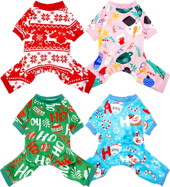 PET SHOW 4 Pack Christmas Velvet Dog Pajamas for Extra Large Dogs | Soft stretchy dogs onesies,boy girl pjs with sleeve,holiday jumpsuit costume for large pets,XXL