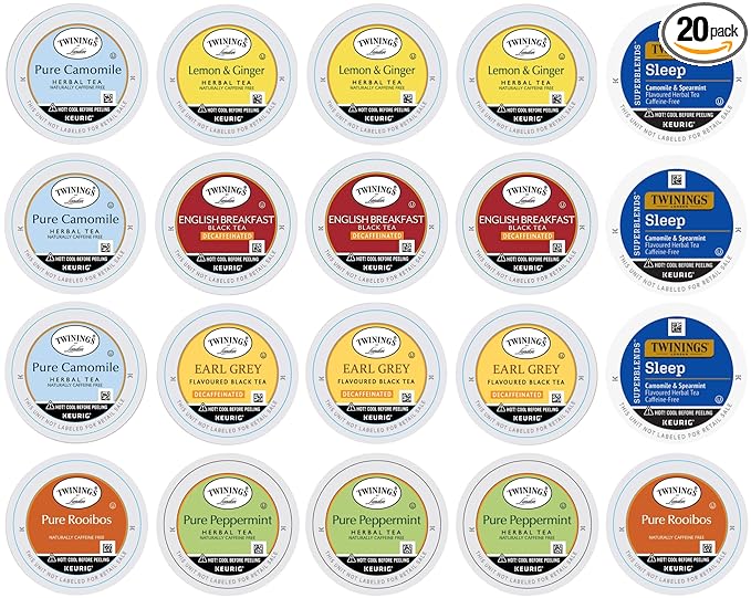 Twinings 20 Count Herbal & Decaffeinated Sampler Assorted Keurig 2.0 K-Cups – Perfect Gourmet Gift Set