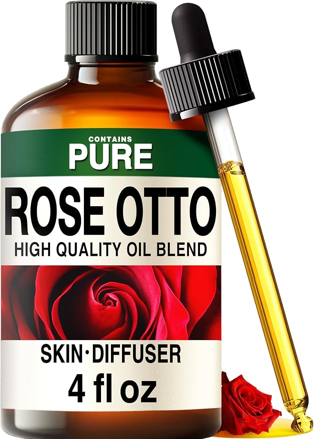 100% Pure Rose Otto Oil - 4 Fl Oz Rose Otto Essential Oil for Hair, Skin, Diffuser, Aromatherapy & DIY Soap Making Scent