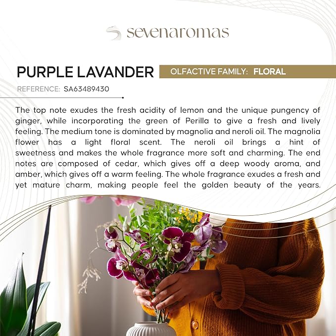 SevenAromas Purple Lavender | 45ml 1.5oz Hotel Scent Diffuser Oil | Floral | French Lavender, Bergamot & Orange Flower | Luxury Aromatherapy