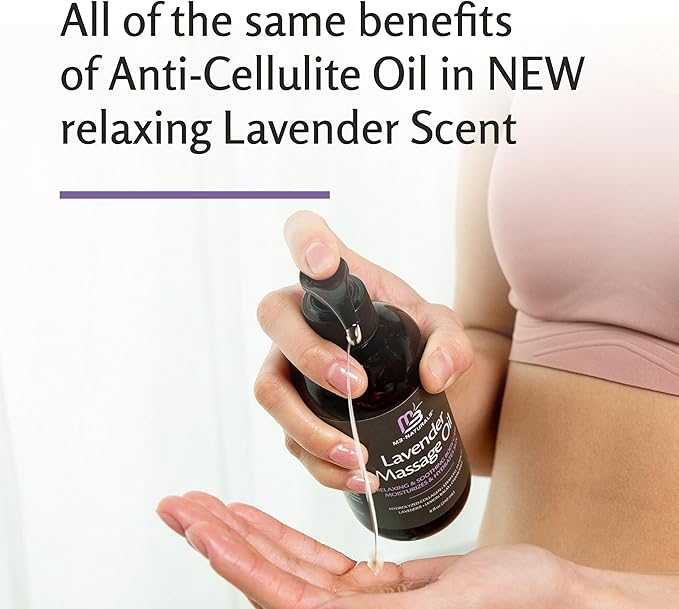Lavender Sensual Massage Oil with Collagen and Stem Cells, Skin Tightening Therapy for Bum, Thighs, and Belly, Fast-Absorbing Cellulite Oil, 8 fl oz by M3 Naturals