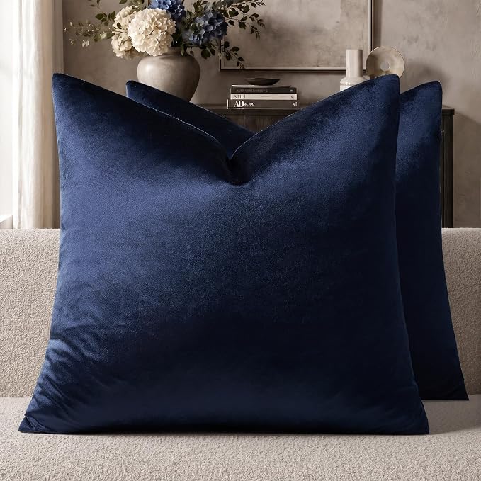 GIGIZAZA Navy Velvet Pillow Covers 16x16 Decorative Pillows Pack of 2 | Blue Throw Pillows for Couch Sofa,280gsm Soft Textured Fabric,Modern Square Pillowcases,Luxury Cushion Covers