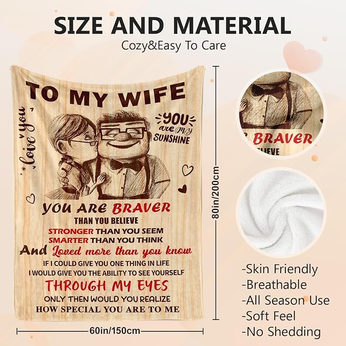 Anniversary Romantic Gifts for Women, To My Wife Blanket from Husband | Birthday Gifts for Wife - I Love You Gift for Her - Christmas Valentines Mothers Day Gift Ideas - Wife Blanket 60"x80"