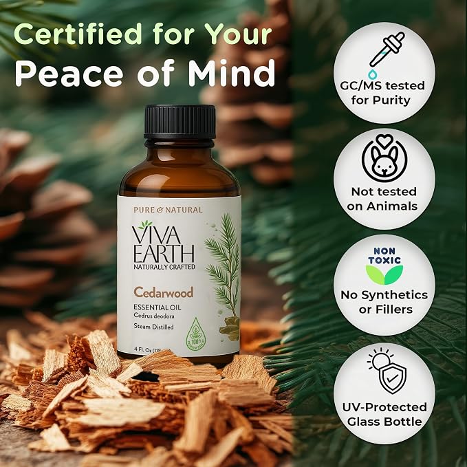 Cedarwood Essential Oil – 100% Pure and Natural Warm Woody Cedar Aroma for Diffusers, Aromatherapy, Hair and Skin Care, Scalp Massage, Soap and Candle Making – with Glass Dropper, 4 oz