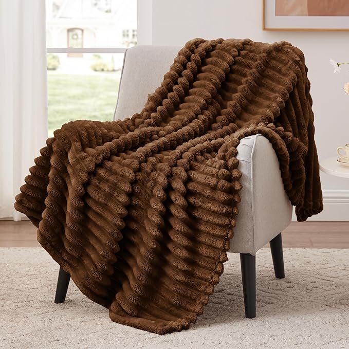 EXQ Home Gentle Soft Fleece Throw Blanket – Cozy Lightweight Blanket for Couch Bed – All-Season Warm Fuzzy Flannel Blanket for Women Mom Her – Gifts for Birthday(60"x80",Brown)