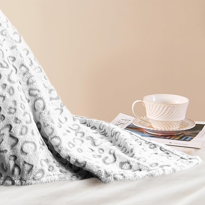PLEASANT BOULEVARD | Leopard Throw Blanket Fleece, Premium Lightweight Cozy Warm Plush Microfiber Bedspread for Couch Sofa and Bed (Gray, King (108 x 90 inches))