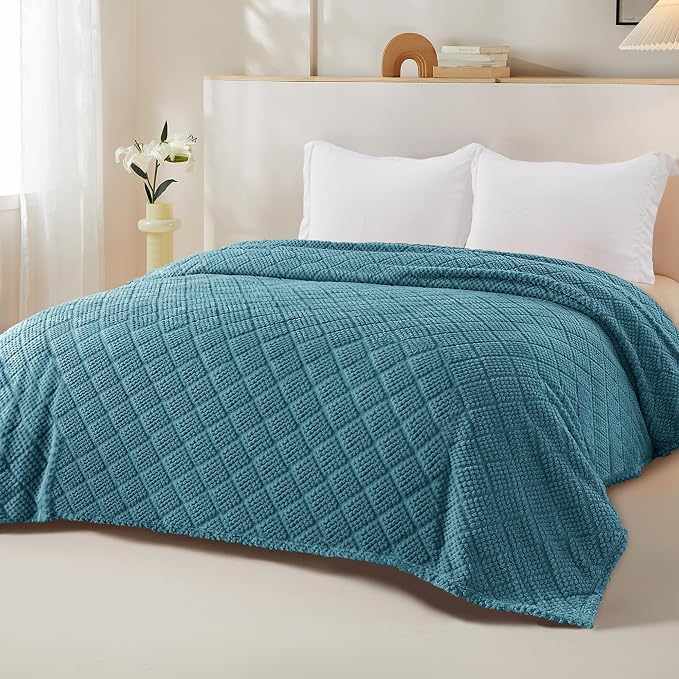 Whale Flotilla Soft Fleece Twin Size Blanket for Bed, Slate Blue | Jacquard Waffle Blankets for Home Decor, Lightweight and Cozy, All Season Suitable, 60x80 Inch