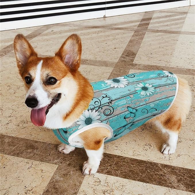 Cat Shirt Dog Cute Clothes Breathable Beach Seaside Puppy Shirt Sweatshirt Rustic Teal Turquoise Daisy
