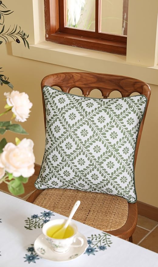 Designer Vintage Linen Throw Pillow Cover,18"x18"-Mosella C | French Elegant Square Decor Pillow Cover,Concealed Zipper Design,Floral Pattern,Sofa,Bedroom,Living Room,Lounge Chairs
