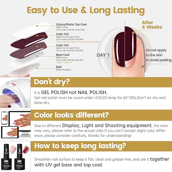 YTD Likomey Burgundy Red Gel Nail Polish,15ml Salon Home DIY Manicure and Pedicure Dark Cherry Red Fall Winter Soak Off UV Color Varnish,CS219