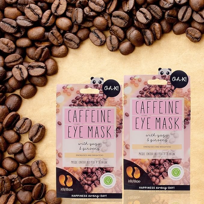 Oh K! Eye Mask - Caffeine - Hydrating Under Eye Patches for Dark Circles - Hydrogel Mask with Yuzu, Ginseng - Undereye Patches for Puffiness - 1 Pair