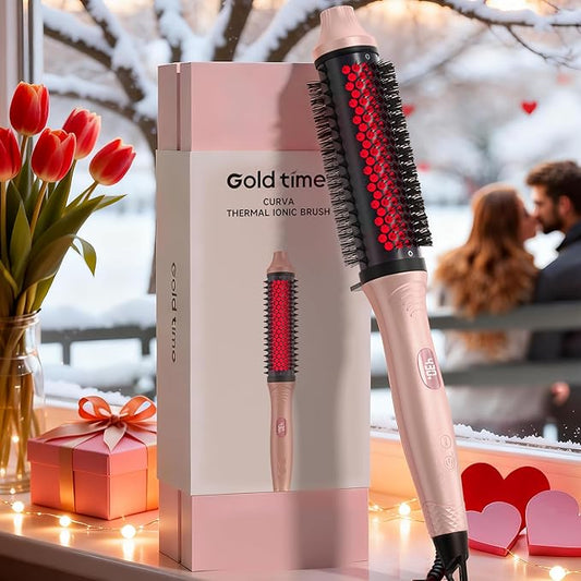 Infrared Thermal Brush 1.65”, 2-in-1 Curling & Straightening Round Brush with 100M Negative Ions, 6 Heat Settings, Dual Voltage Styler, Lightweight & Quiet, Auto Shut-Off, Elegant Gift Box for Women