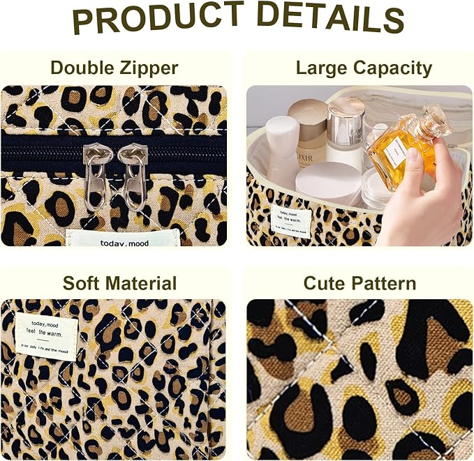 GISMTR 3Pcs Makeup Bag Cotton Quilted Travel Cosmetic Bag Cute Floral Makeup Pouch Large Toiletry Bag for Women Girls