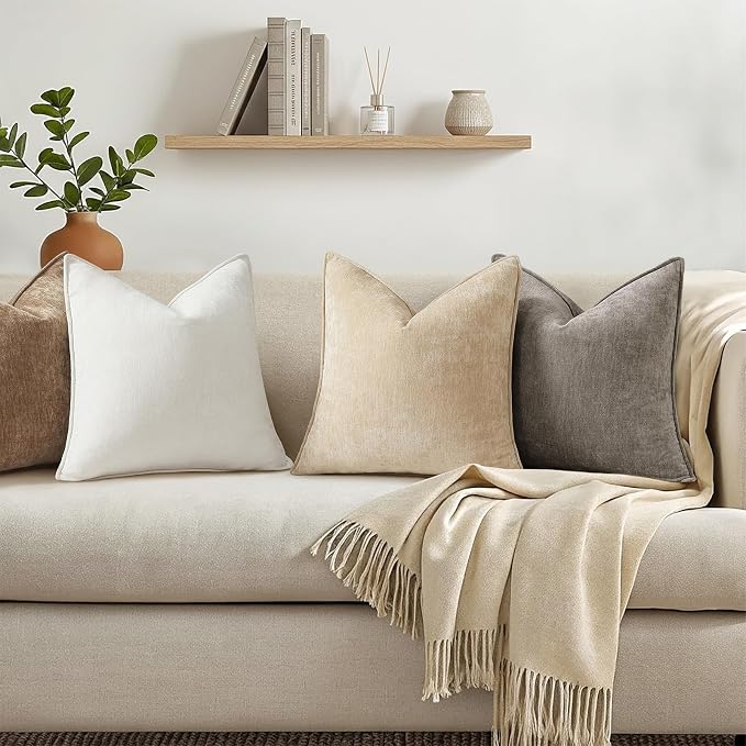 decorUhome Chenille Dark Grey Velvet Throw Pillow Covers 20x20 Set of 2 | Fall Soft Couch Decorative Modern Farmhouse Pillow Cases with Elegant Design for Sofa Bed Living Room Home Decor