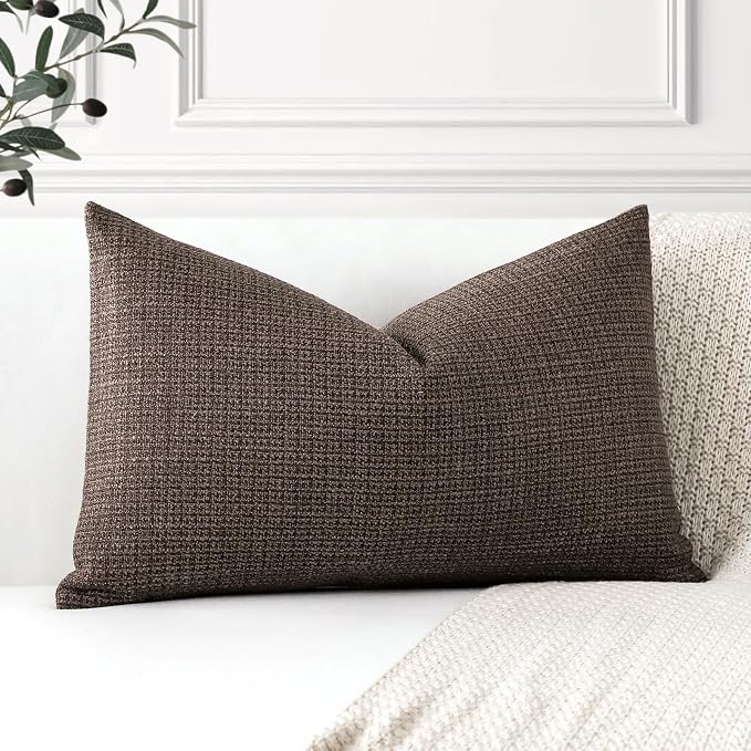 OTOSTAR Linen Throw Pillow Cover Set of 1 Decorative Lumbar Pillowcases Cushion Covers 16x24 Inch for Home Decor Sofa Bedroom Car 40 x 60CM Dark Brown