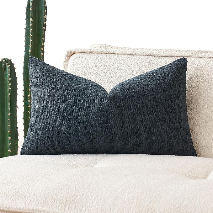 MIULEE Textured Boucle Lumbar Pillow Cover for Bed 12x20 Navy Blue | Pack of 1 Textured Neutral Couch Throw Pillow Cover, Accent Solid Pillowcase, Sofa Living Room Home Decor
