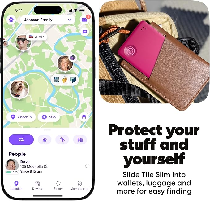 Life360 Tile Slim - Wallet Finder, Bluetooth Tracker and Item Locator for Luggage Tags, Passports and More. Both iOS and Android Compatible. Phone Finder. 1-Pack (Pink Punch)